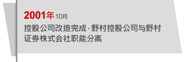 2001年10月 控股公司改造完成，野村控股公司与野村证券株式会社职能分离