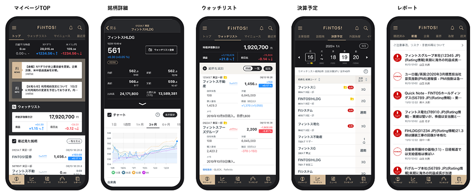 FINTOS!各サービス画面のイメージ